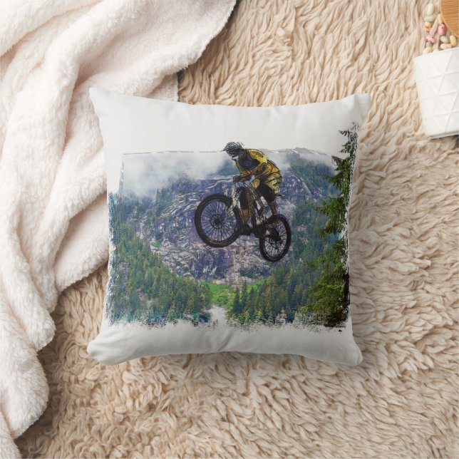 Mountain Air BMXer - BMX Rider  Throw Pillow (Blanket)