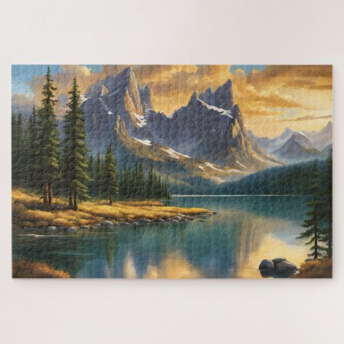 Mountain and Lake at Sunset Jigsaw Puzzle