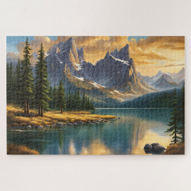 Mountain and Lake at Sunset Jigsaw Puzzle (Horizontal)