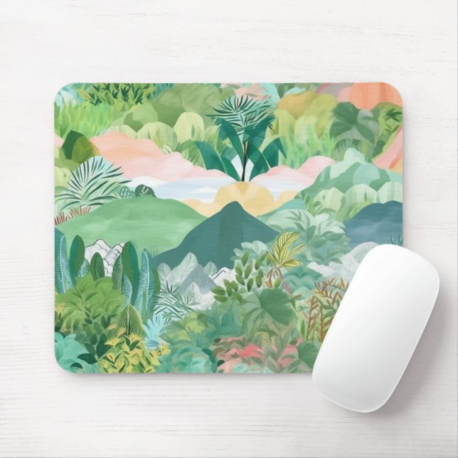 Mountain and Palm Trees Mouse Pad (With Mouse)