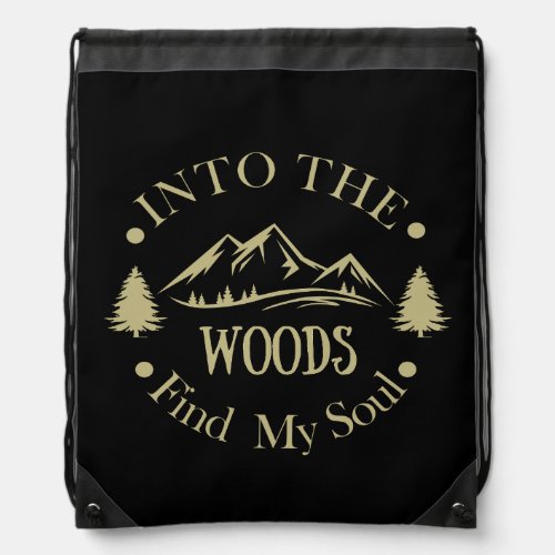 Mountain and pine trees landscape In the woods Drawstring Bag