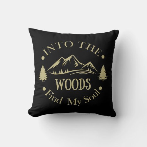 Mountain and pine trees landscape In the woods Throw Pillow
