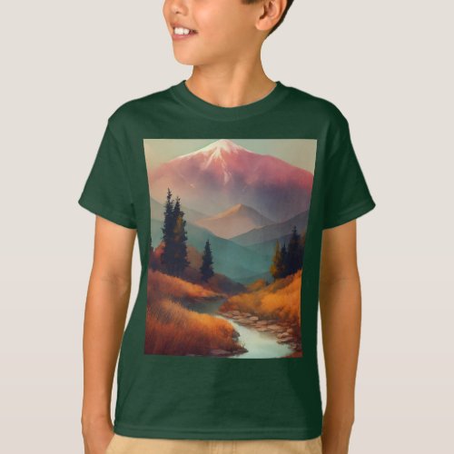 Mountain and River Printed T_Shirt
