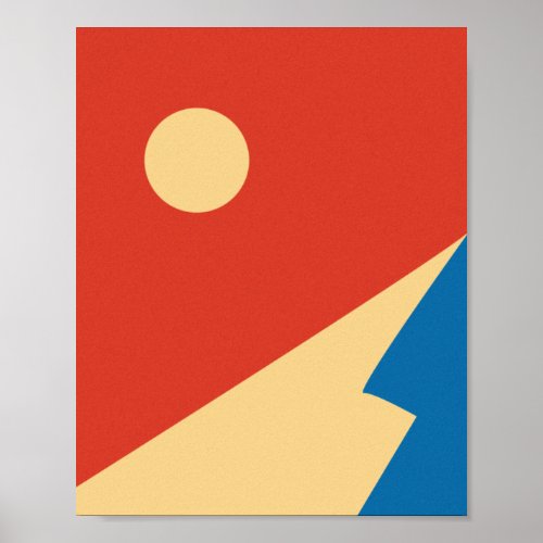 Mountain and Sun Mid Century Geometric Art Poster