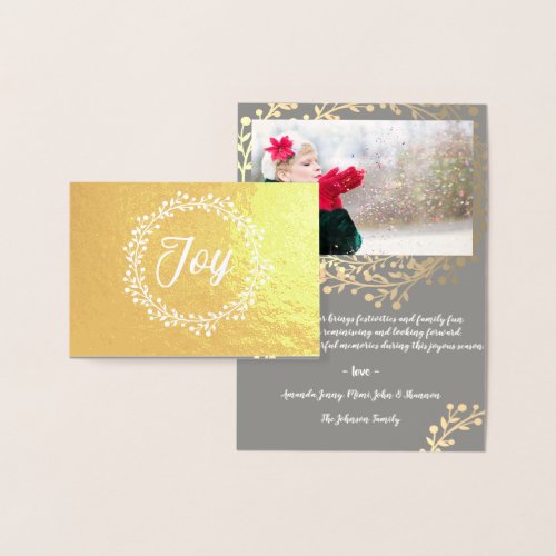 Mountain Ash Wreath Joy Photo Gray Gold Merry Foil Card