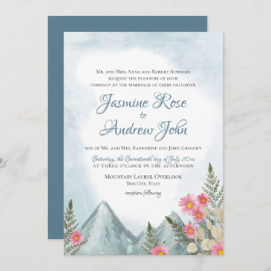 Mountain Asters Blue Wedding Invitation