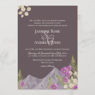 Mountain Asters Plum Wedding Invitation