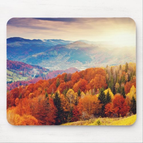 Mountain autumn forest landscape mouse pad