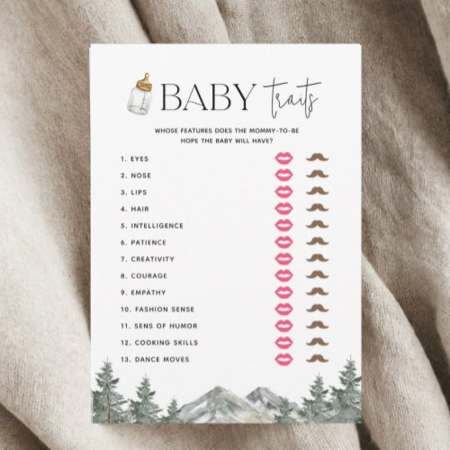 Mountain Baby Shower Baby Traits Game Cards