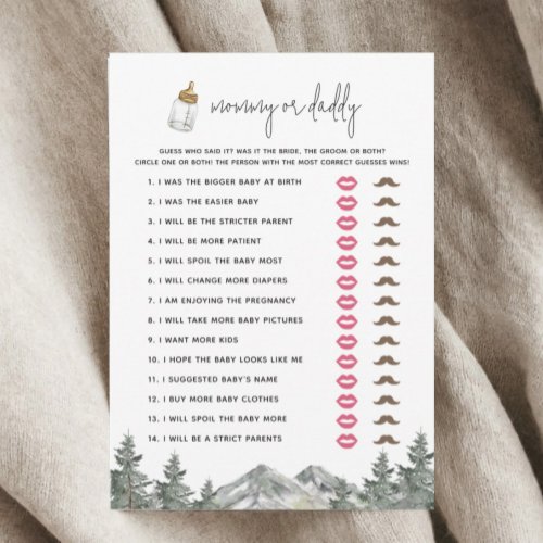 Mountain Baby Shower Mommy or Daddy Game Cards