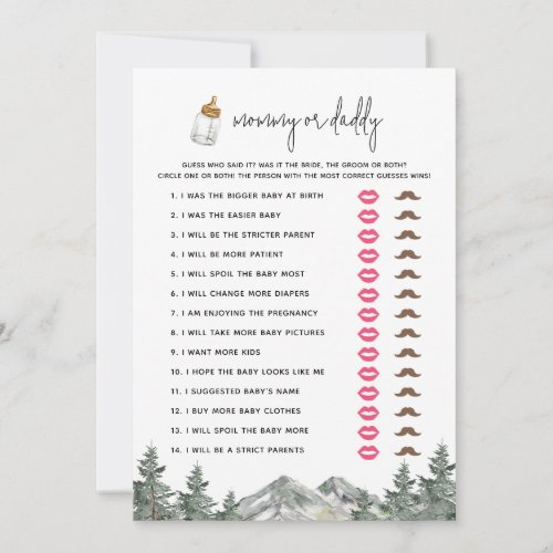 Mountain Baby Shower Mommy or Daddy Game Cards