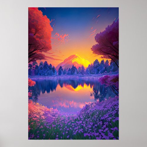 Mountain Bathed in Sunset Glow Poster