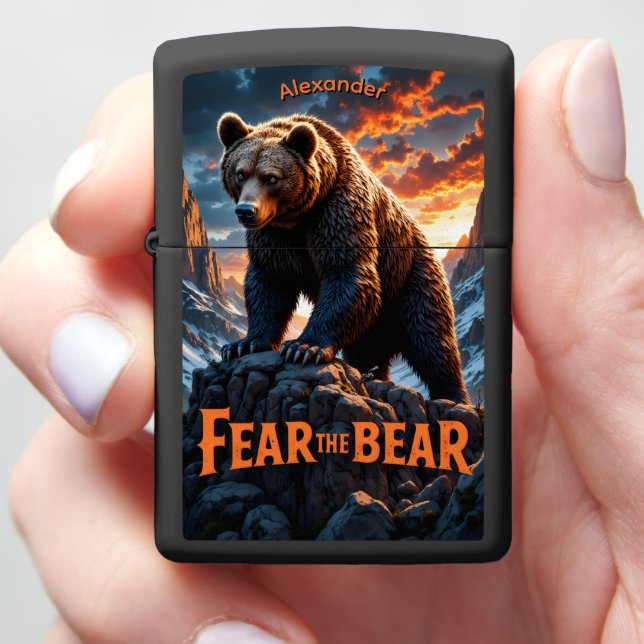 Mountain Bear Fear The Bear Zippo Lighter (In Hand)