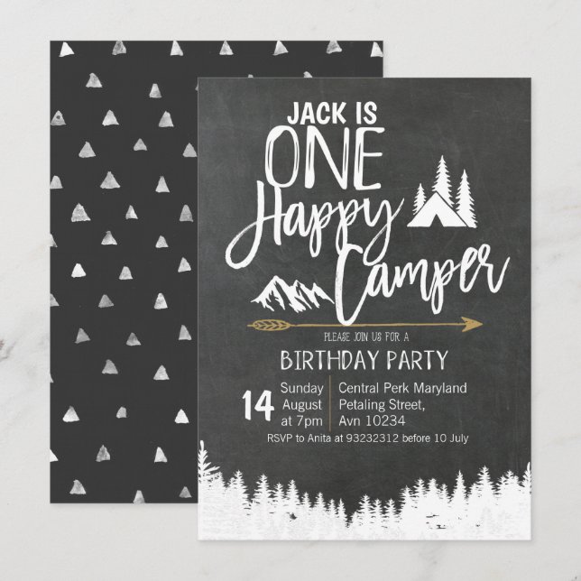 Mountain Bear Forest Camping Birthday party camper Invitation (Front/Back)