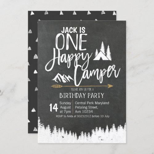 Mountain Bear Forest Camping Birthday party camper Invitation