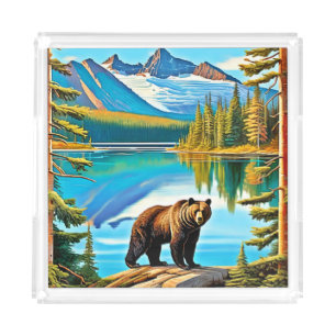 Mountain Bear: Lake Reflection Art Acrylic Tray