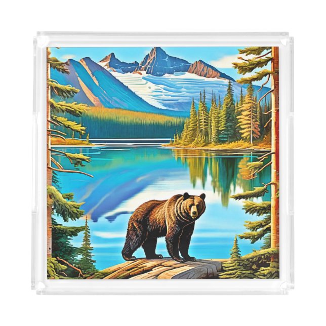 Mountain Bear: Lake Reflection Art Acrylic Tray (Front)