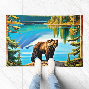 Mountain Bear: Lake Reflection Art Doormat