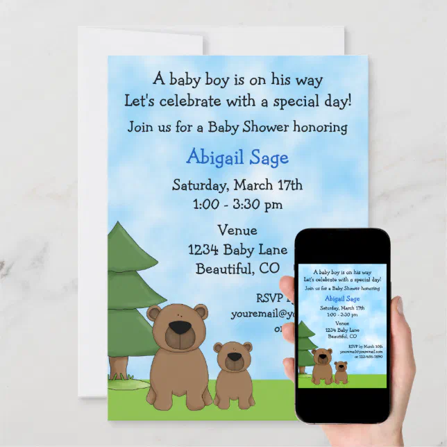 Mountain Bears Baby Shower Invitation for Boys | Zazzle