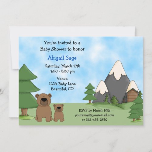 Mountain Bears Baby Shower Invitations for Boys