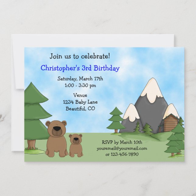 Mountain Bears Birthday Invitation for Boys (Front)