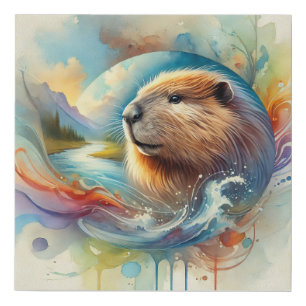 Mountain Beaver 160924AREF123 - Watercolor Faux Canvas Print