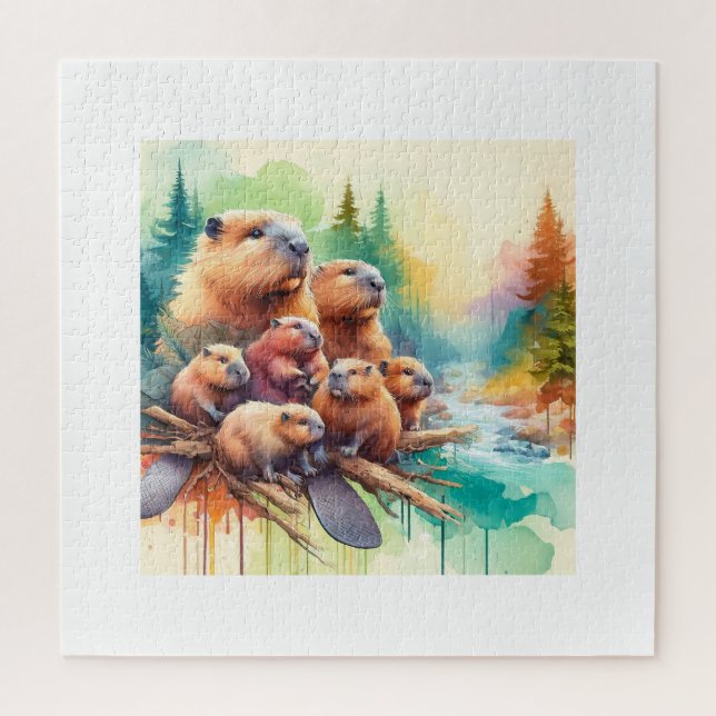 Mountain Beavers 010624AREF122 - Watercolor Jigsaw Puzzle (Vertical)