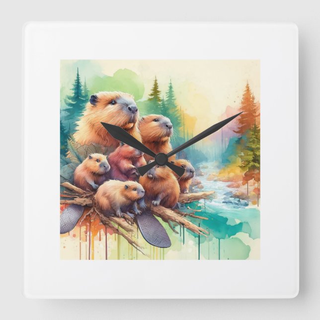 Mountain Beavers 010624AREF122 - Watercolor Square Wall Clock (Front)
