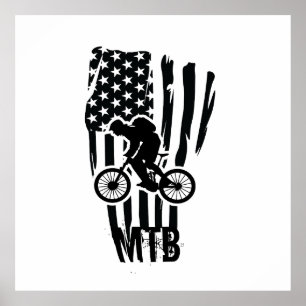 Mountain Bike American Flag Mtb Patriotic Poster