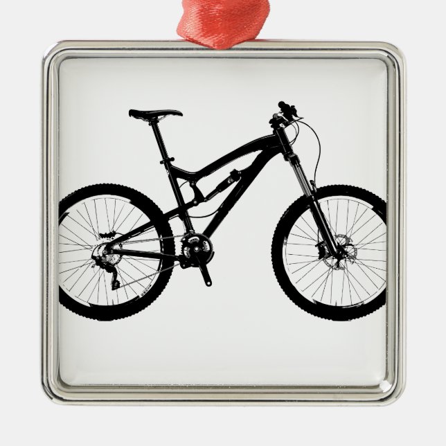 Mountain Bike - Black on White Metal Ornament (Front)