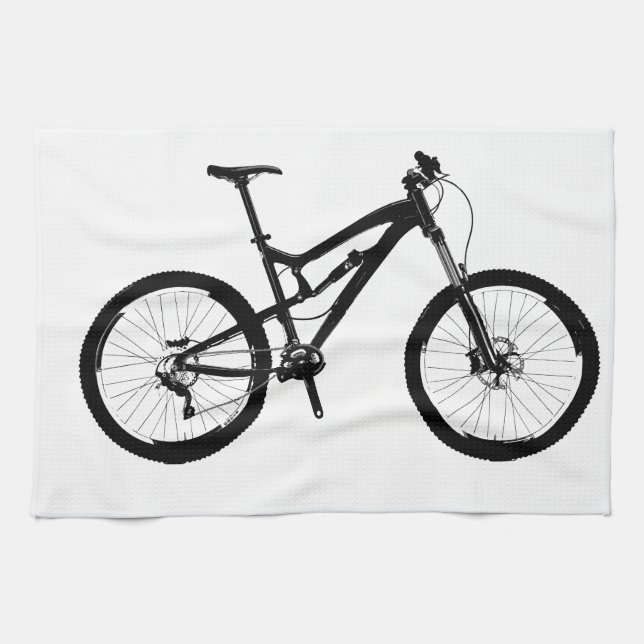 Mountain Bike - Black on White Towel (Horizontal)