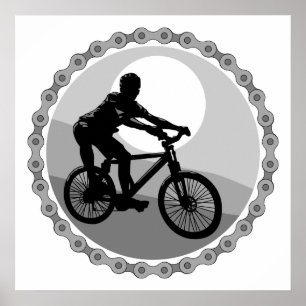 mountain bike chain sprocket grayscale poster