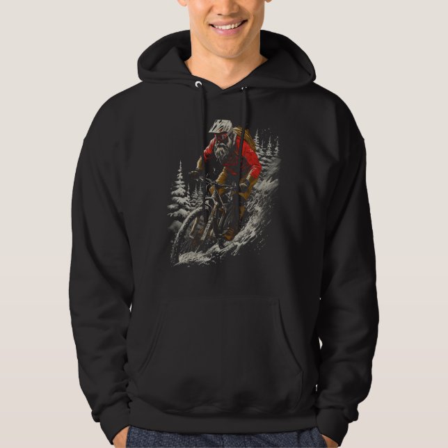 Mountain Bike Christmas Cyclist Downhill Biking MT Hoodie (Front)