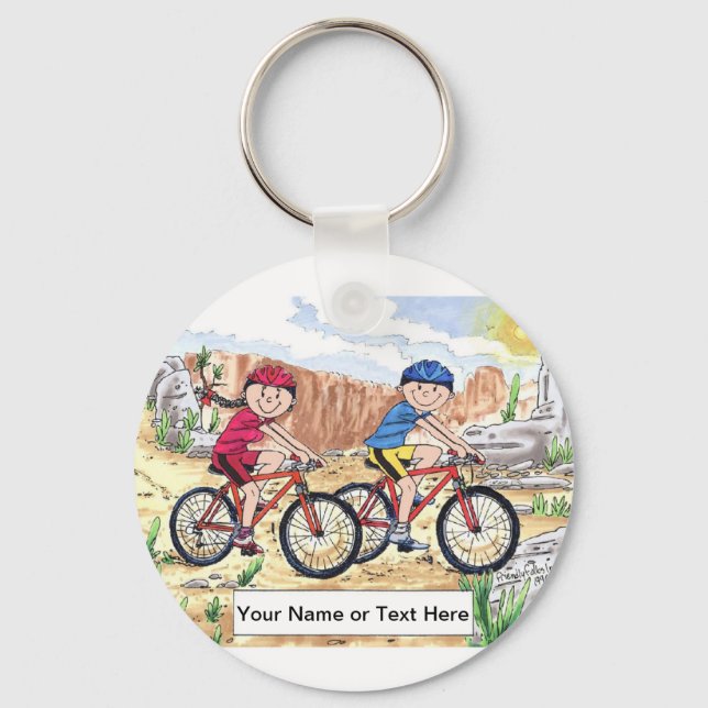 Mountain Bike Couple Cartoon  Keychain (Front)