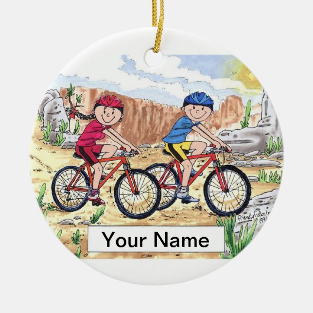 Mountain Bike  Couple Ceramic Ornament (Front)