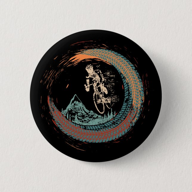 Mountain Bike Downhill MTB Vintage Mountain Biker  Button (Front)