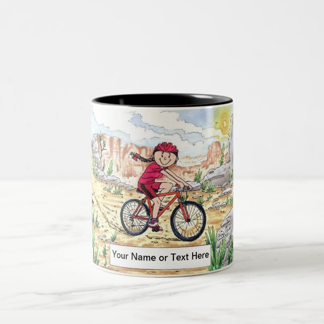 Mountain Bike - Female Cartoon  Two-Tone Coffee Mug (Center)