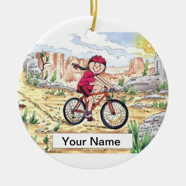 Mountain Bike - Female Ceramic Ornament (Front)
