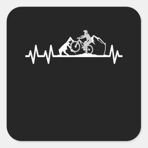 Mountain Bike Lover Heartbeat Pulse Cyclist Square Sticker