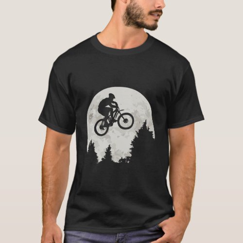 Mountain Bike Moon Jump Funny Mtb In Forest T_Shirt