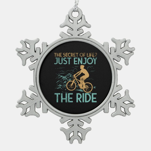 Mountain Bike Mountain Biker Snowflake Pewter Christmas Ornament (Front)