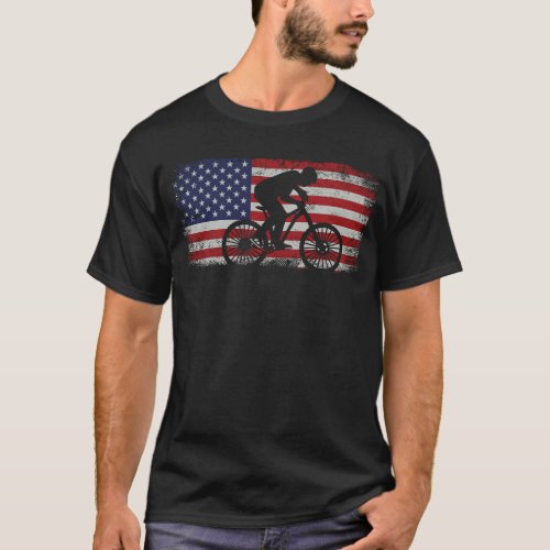 Mountain Bike Mtb Mountain Bike American Flag Usa T_Shirt