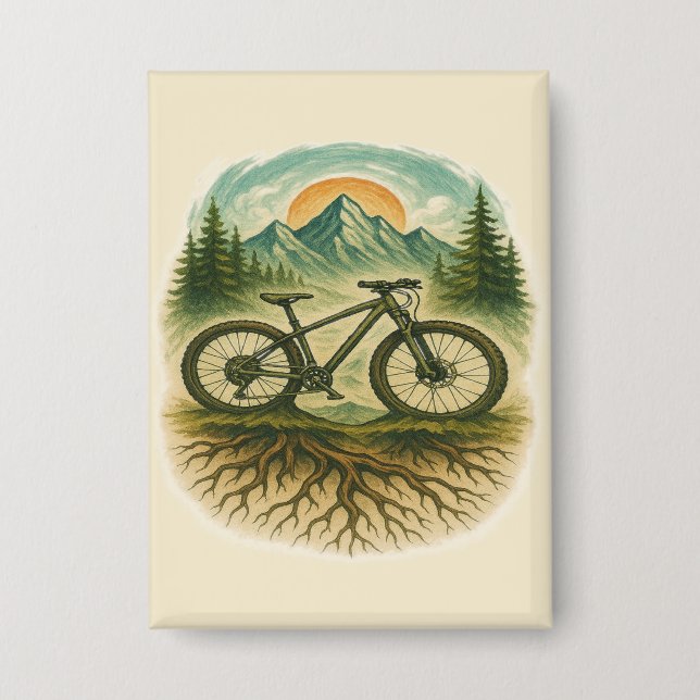 Mountain Bike Nature Adventure Art Button (Front)