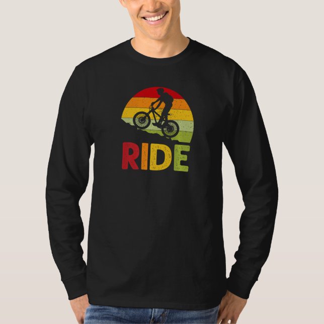 Mountain Bike Ride Retro Sunset   T-Shirt (Front)