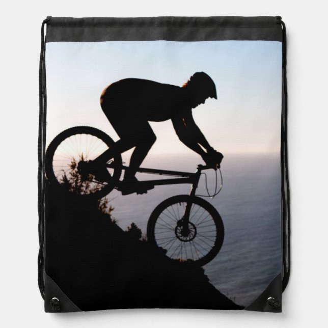 Mountain Bike Rider. Lions Head, Cape Town Drawstring Bag (Front)