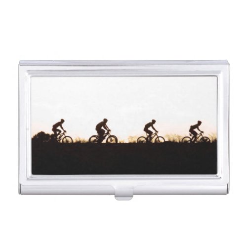 Mountain Bike Riders Make Their Way Over The Dam Business Card Holder