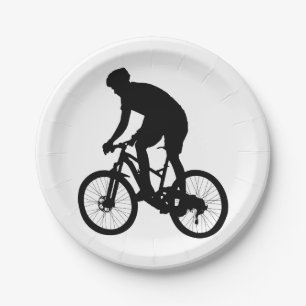 Mountain bike silhouette - Choose background color Paper Plates