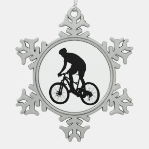Mountain bike silhouette - Choose background color Snowflake Pewter Christmas Ornament
