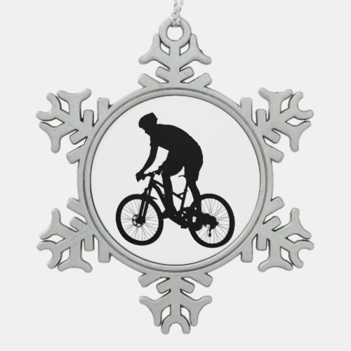 Mountain bike silhouette _ Choose background color Snowflake Pewter Christmas Ornament