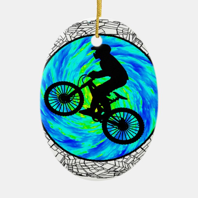 MOUNTAIN BIKE TRACKED CERAMIC ORNAMENT (Front)